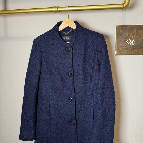 Women's Ellen Tracy Navy Wool Blend Button Front Coat with Pockets Size 4 NEW - Picture 3 of 9